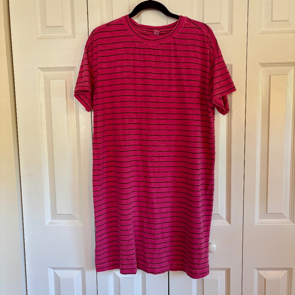 Old Navy Vintage Striped Pink ss Summer T Shirt Dress 100% cotton size Large